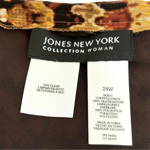 Jones New York 100% Silk Midi Skirt Abstract Tribal Print Boho Brown Tan 24W - Picture 7 of 9